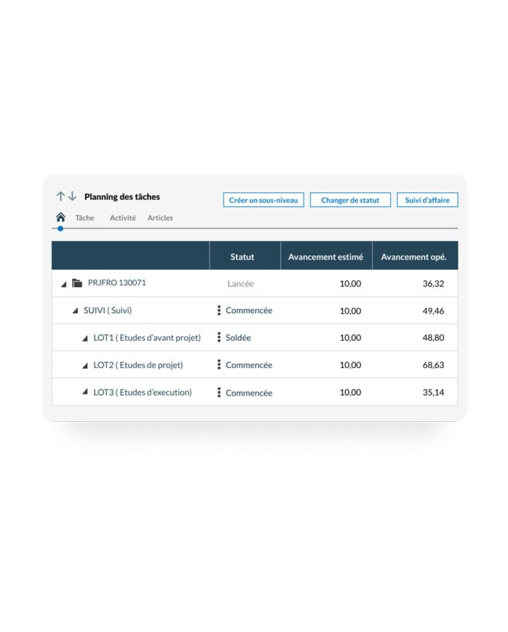Visuel Sage X3 gestion de chantier